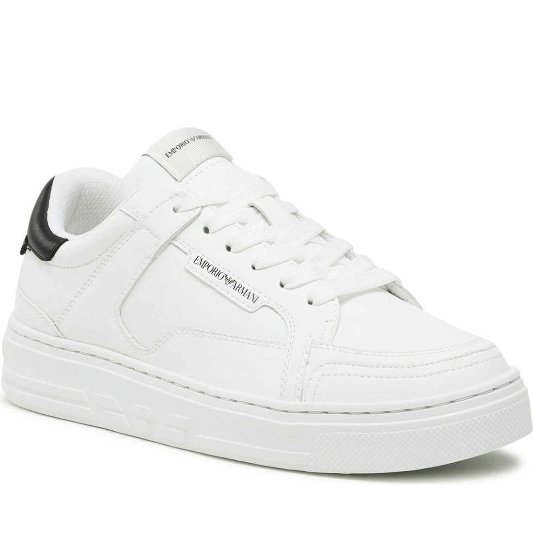 Emporio Armani womens white black casual closed sneaker | Vilbury London