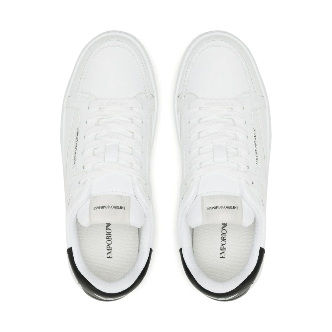 Emporio Armani womens white black casual closed sneaker | Vilbury London