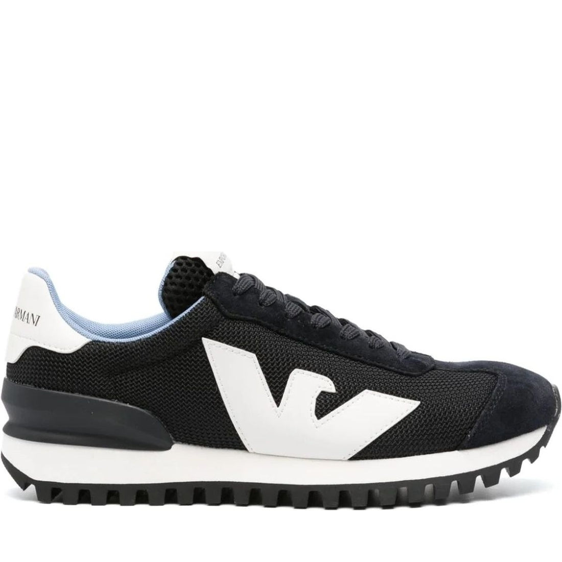 Emporio Armani mens navy off white casual closed sneaker | Vilbury London