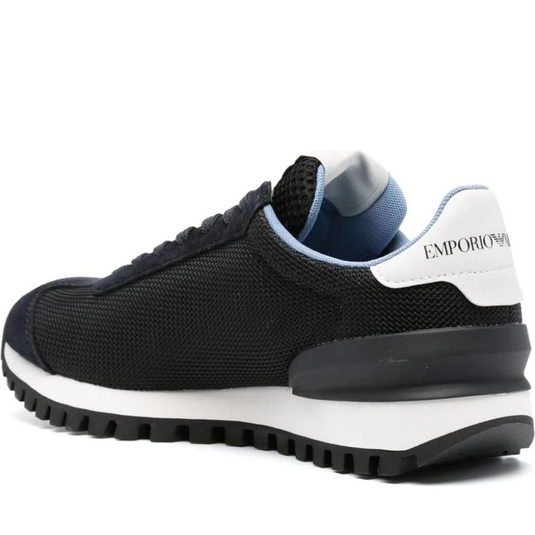 Emporio Armani mens navy off white casual closed sneaker | Vilbury London