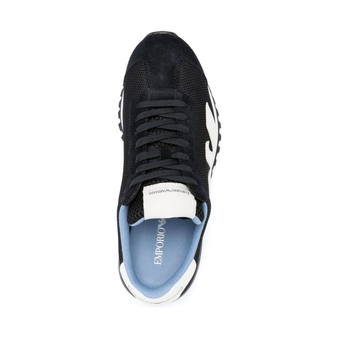 Emporio Armani mens navy off white casual closed sneaker | Vilbury London