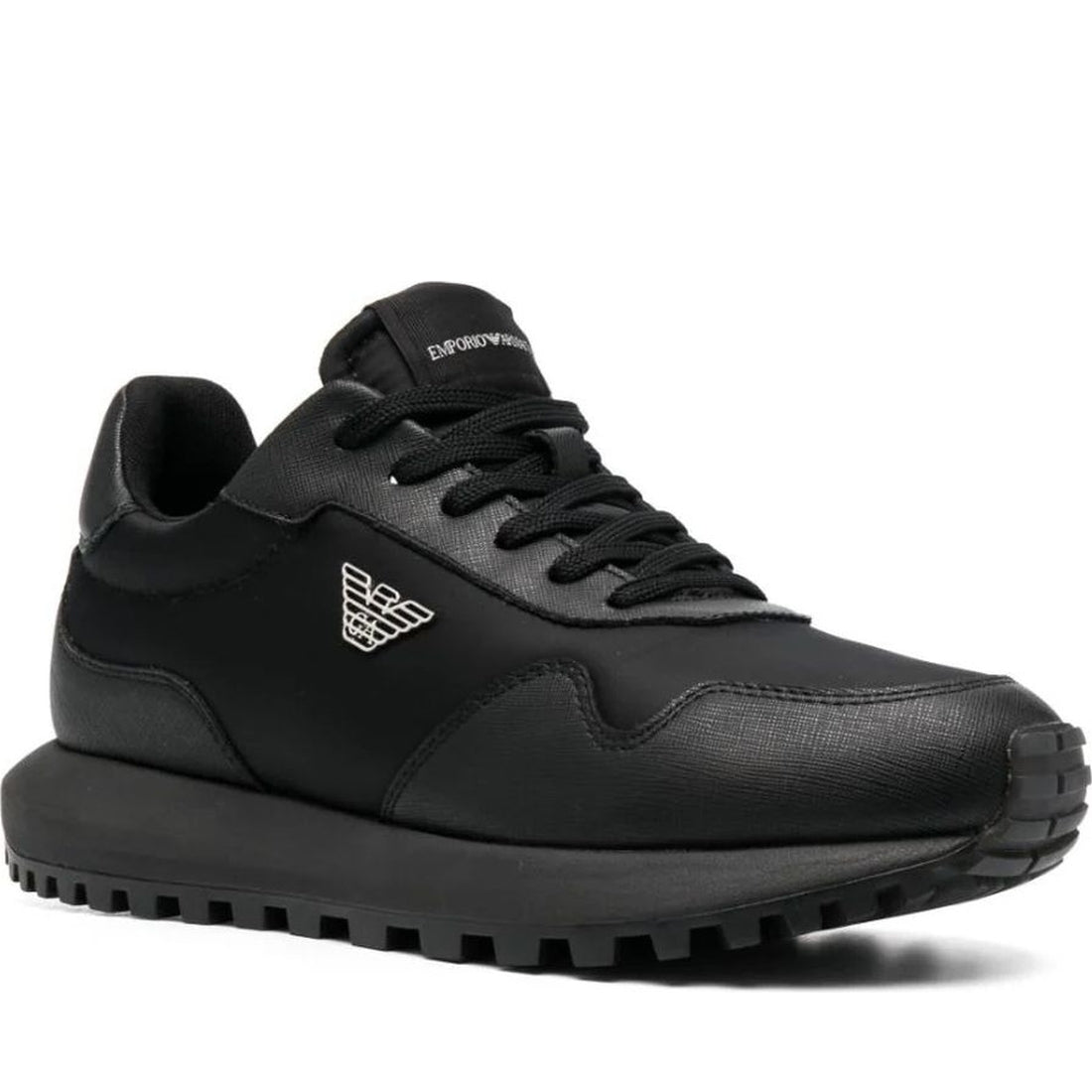 Emporio Armani mens black casual closed sneaker | Vilbury London