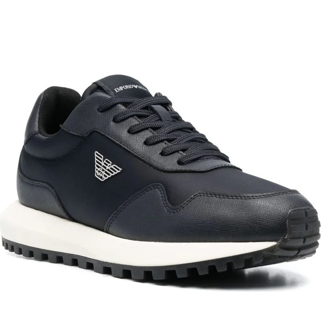 Emporio Armani mens navy casual closed sneaker | Vilbury London