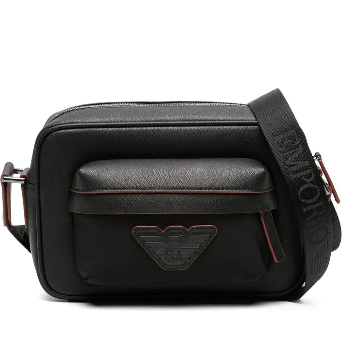 Emporio Armani mens black orange detail casual shoulder bag | Vilbury London