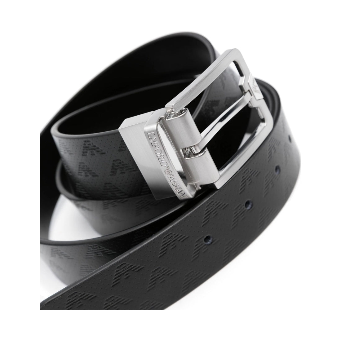 Emporio Armani mens nero casual tongue belt | Vilbury London