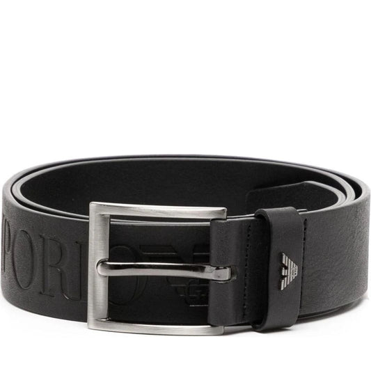 Emporio Armani mens nero casual tongue belt | Vilbury London