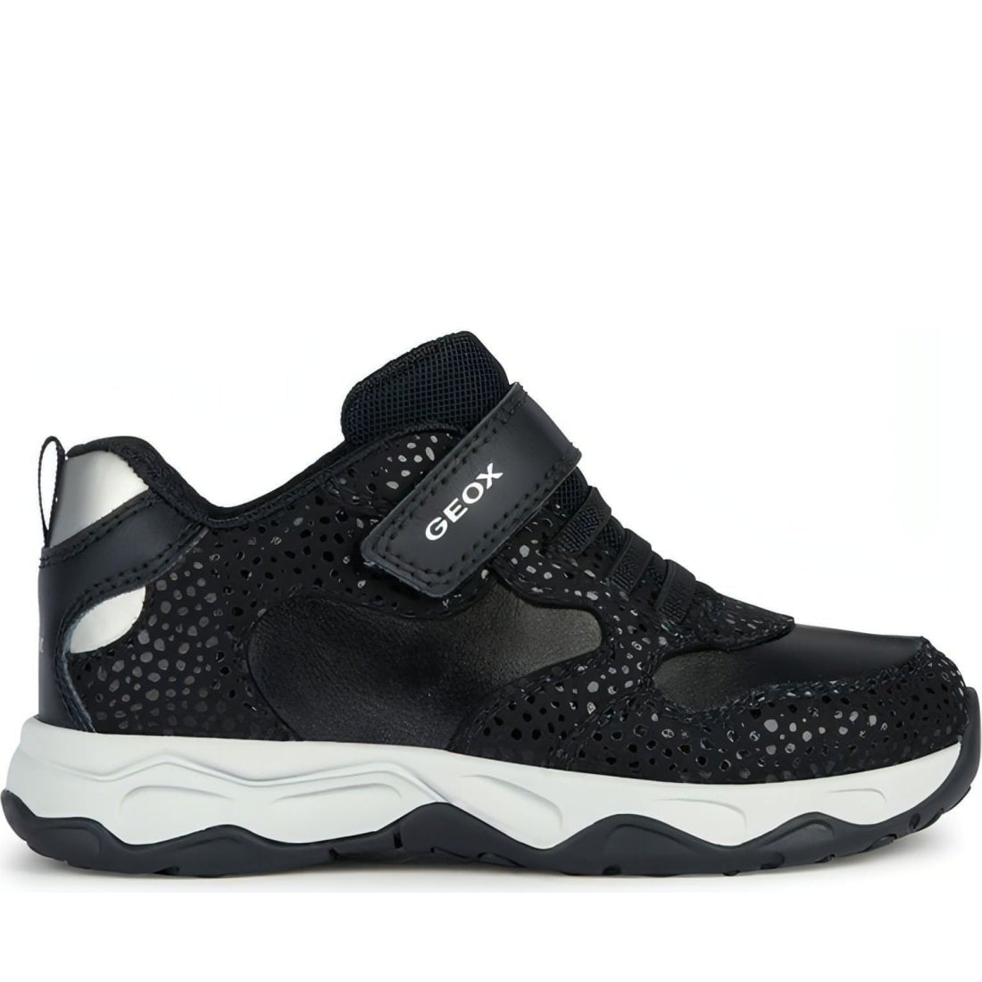 Geox girls black, dk silver calco sport shoe | Vilbury London