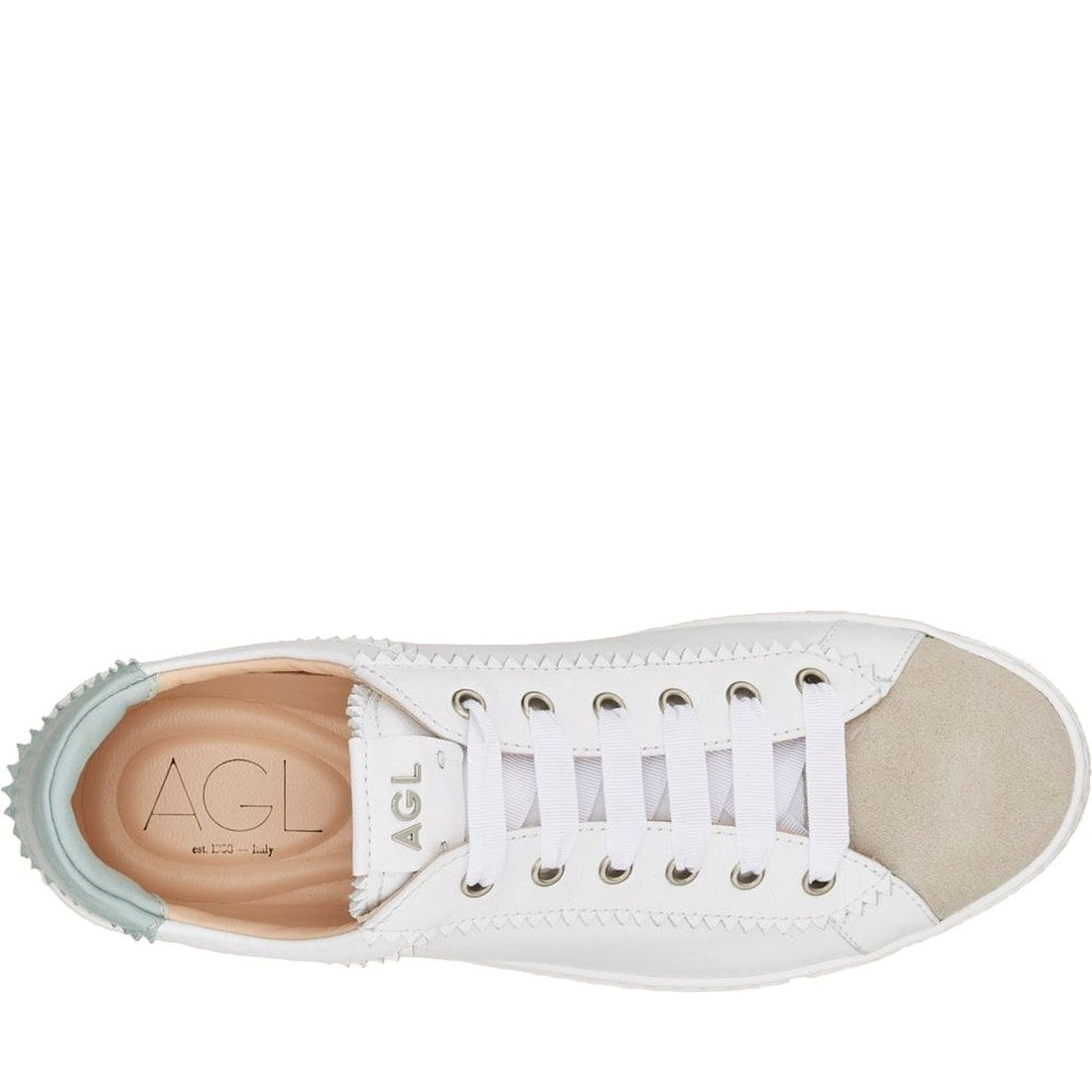 AGL womens white sade sport shoe | Vilbury London