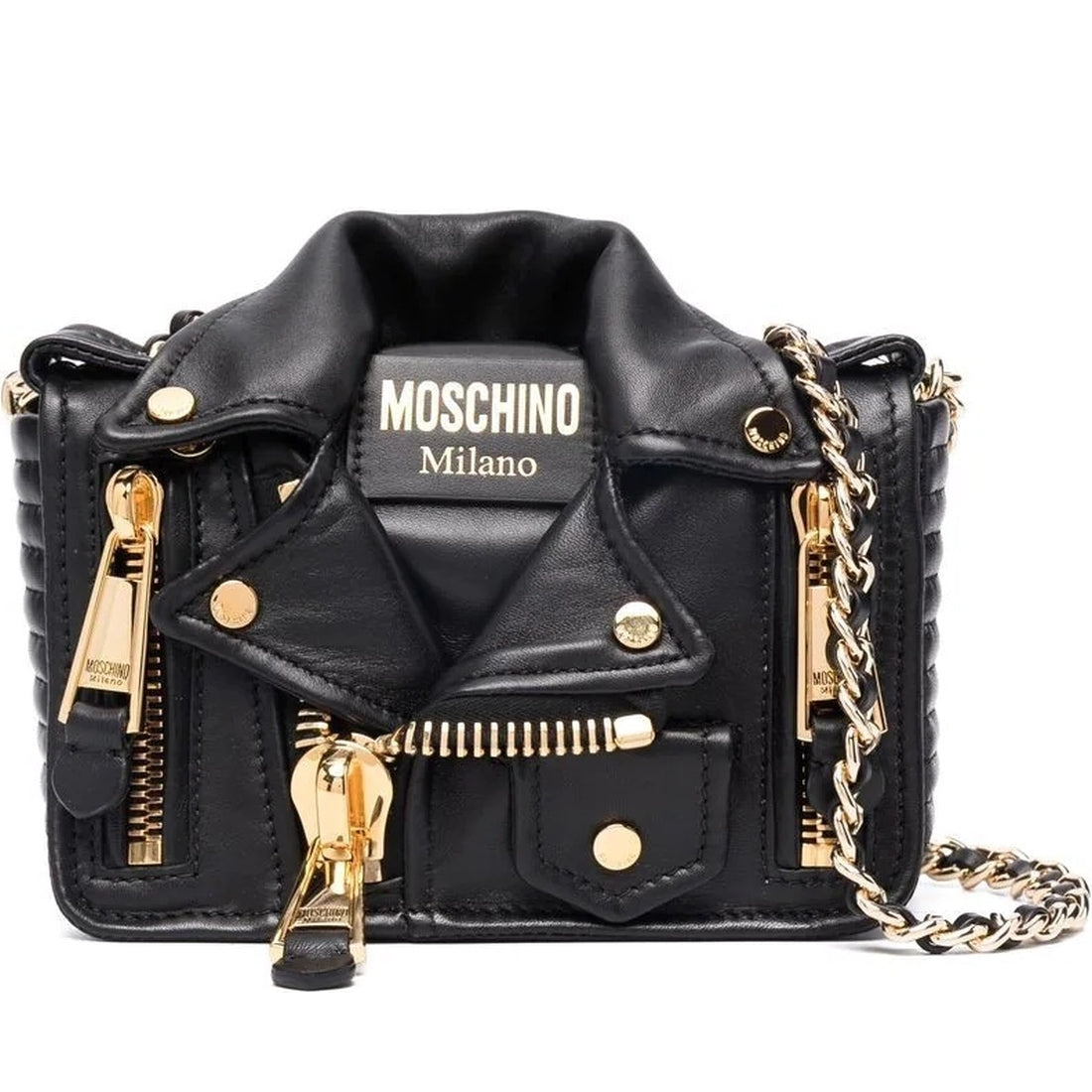 Moschino womens fantasy print black casual shoulder bag | Vilbury London