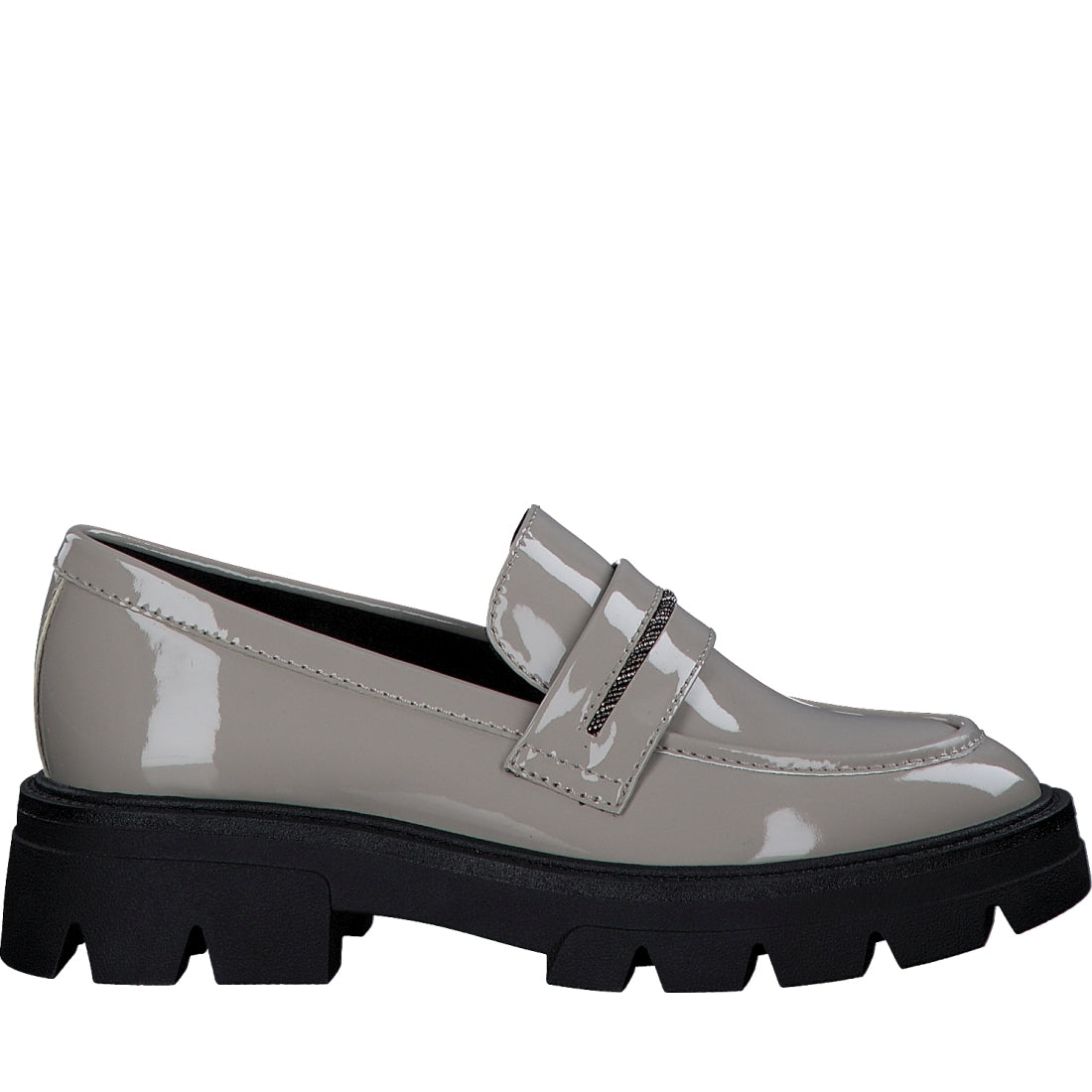 s.Oliver womens taupe patent casual closed loafers | Vilbury London