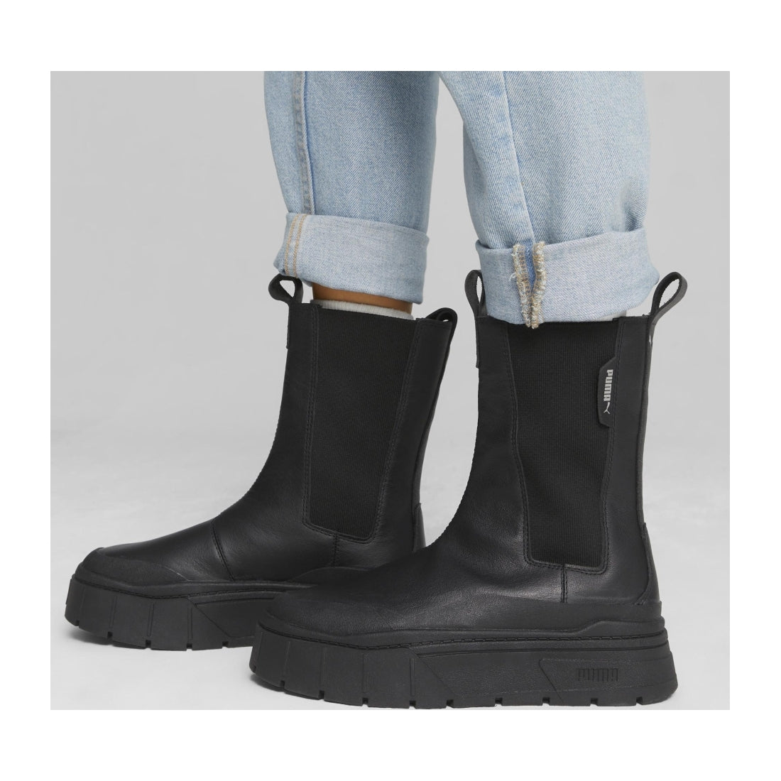 Puma womens black mayze stack chelsea booties | Vilbury London