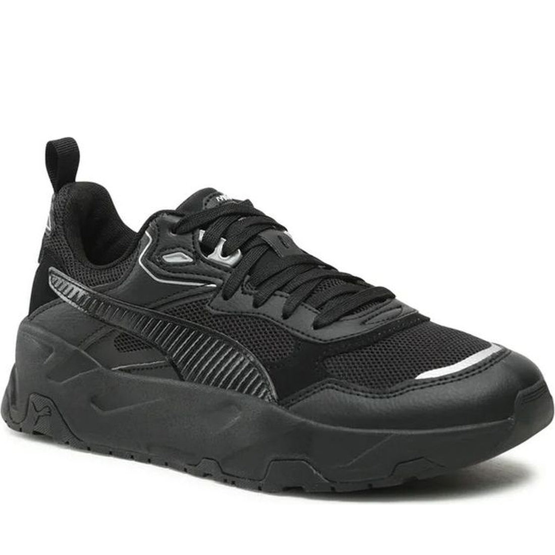 Puma mens black silver trinity leisure trainers | Vilbury London