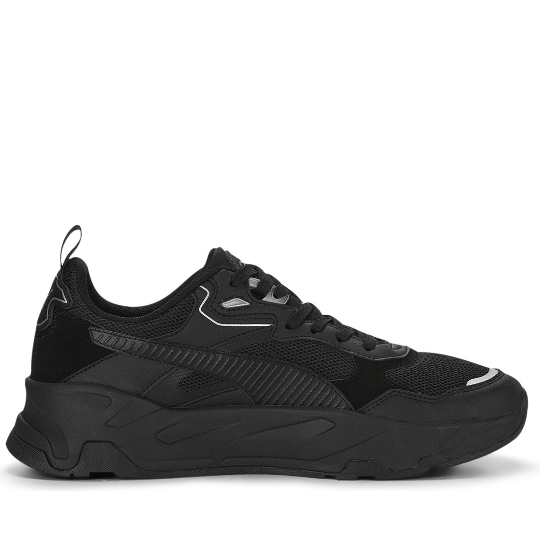 Puma mens black silver trinity leisure trainers | Vilbury London