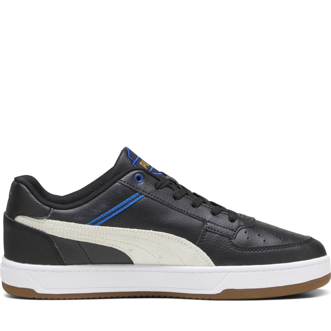 Puma mens black white gold gum caven 2.0 retro leisure trainers | Vilbury London