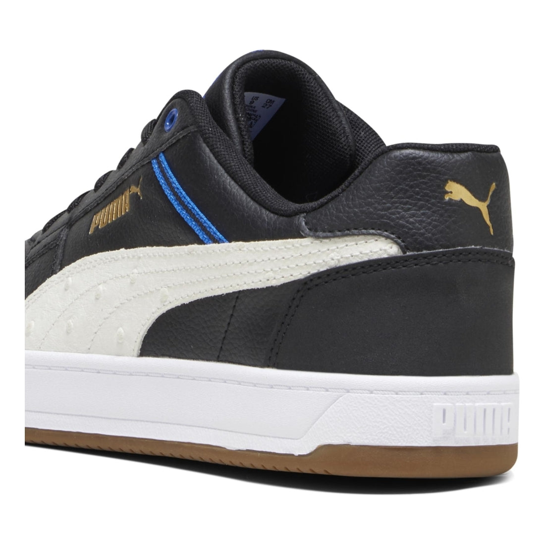 Puma mens black white gold gum caven 2.0 retro leisure trainers | Vilbury London