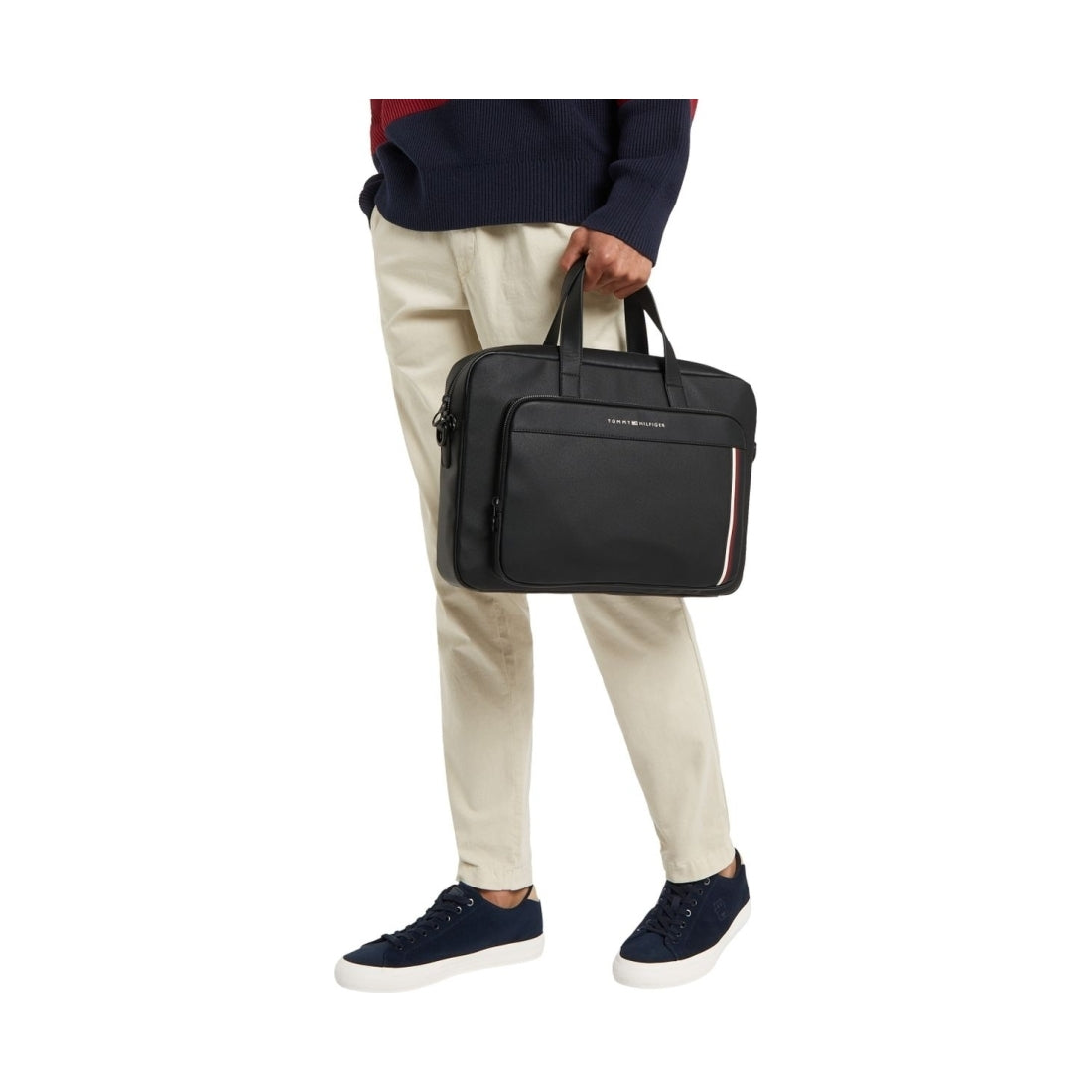 Tommy Hilfiger mens black pique slim computer bag | Vilbury London