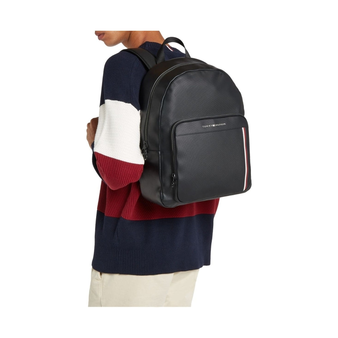 Tommy Hilfiger mens black pique backpack | Vilbury London