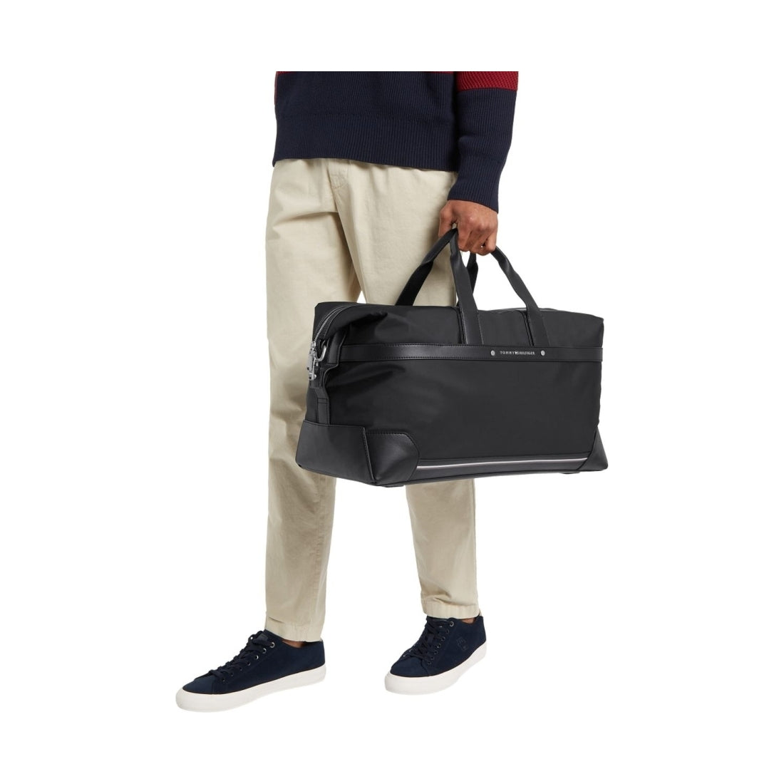 Tommy Hilfiger mens black central repreve weekender | Vilbury London