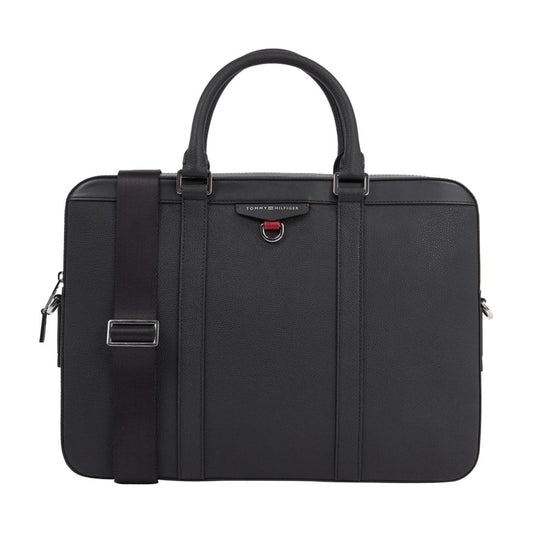 Tommy Hilfiger mens black structured laptop bag | Vilbury London