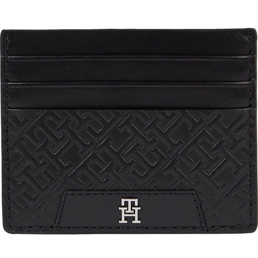 Tommy Hilfiger mens black monogram cc holder card case | Vilbury London