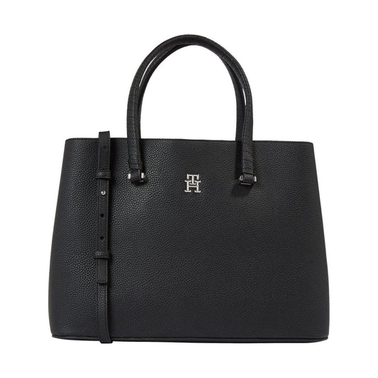 Tommy Hilfiger womens black emblem satchel | Vilbury London