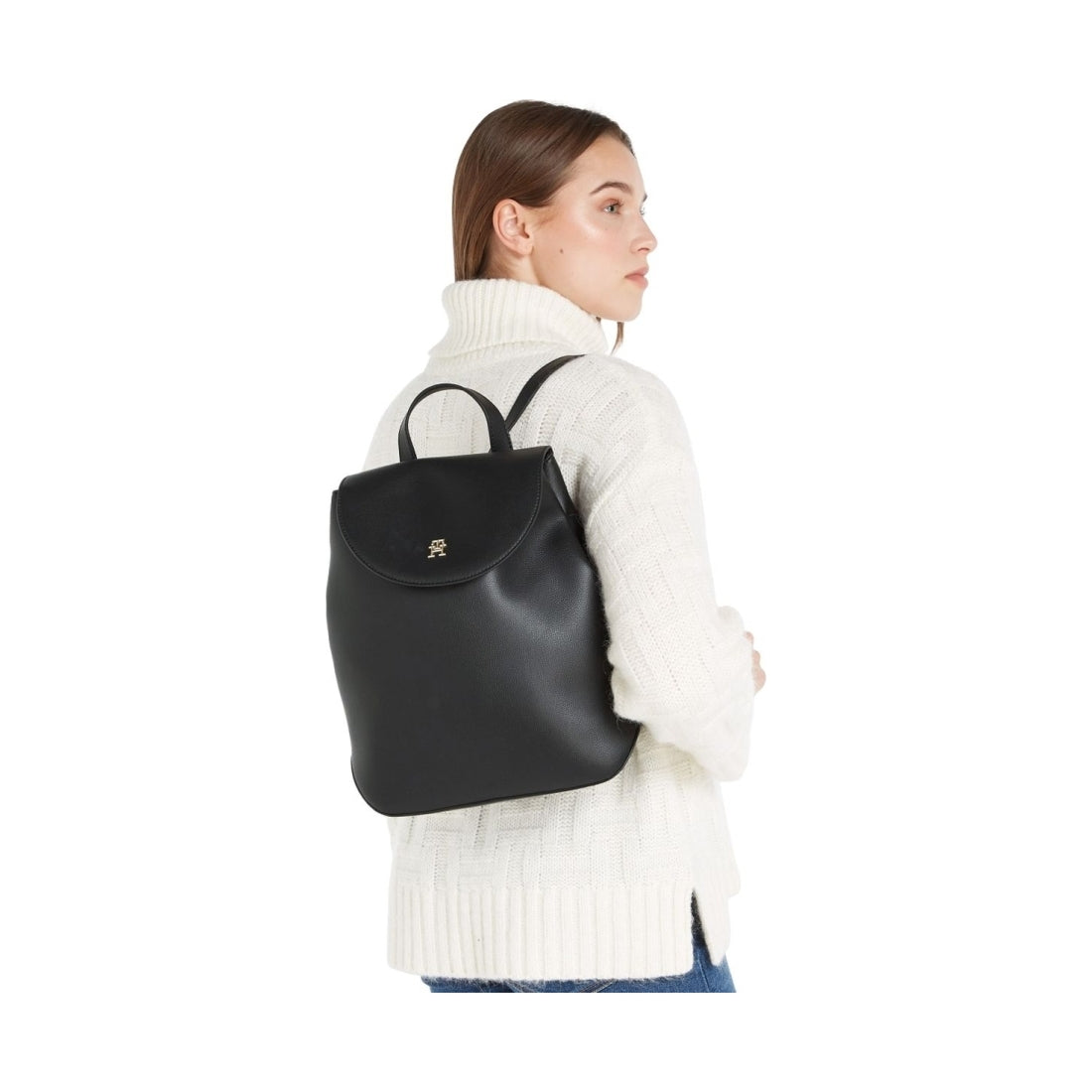 Tommy Hilfiger womens black staple backpack | Vilbury London