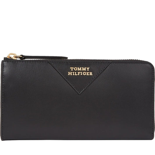 Tommy Hilfiger womens black crest large wallets | Vilbury London