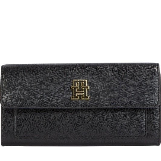 Tommy Hilfiger womens black timeless large flap wallets | Vilbury London