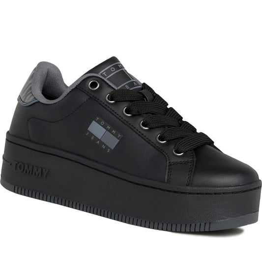 Tommy Jeans womens black flatform animal sport shoe | Vilbury London