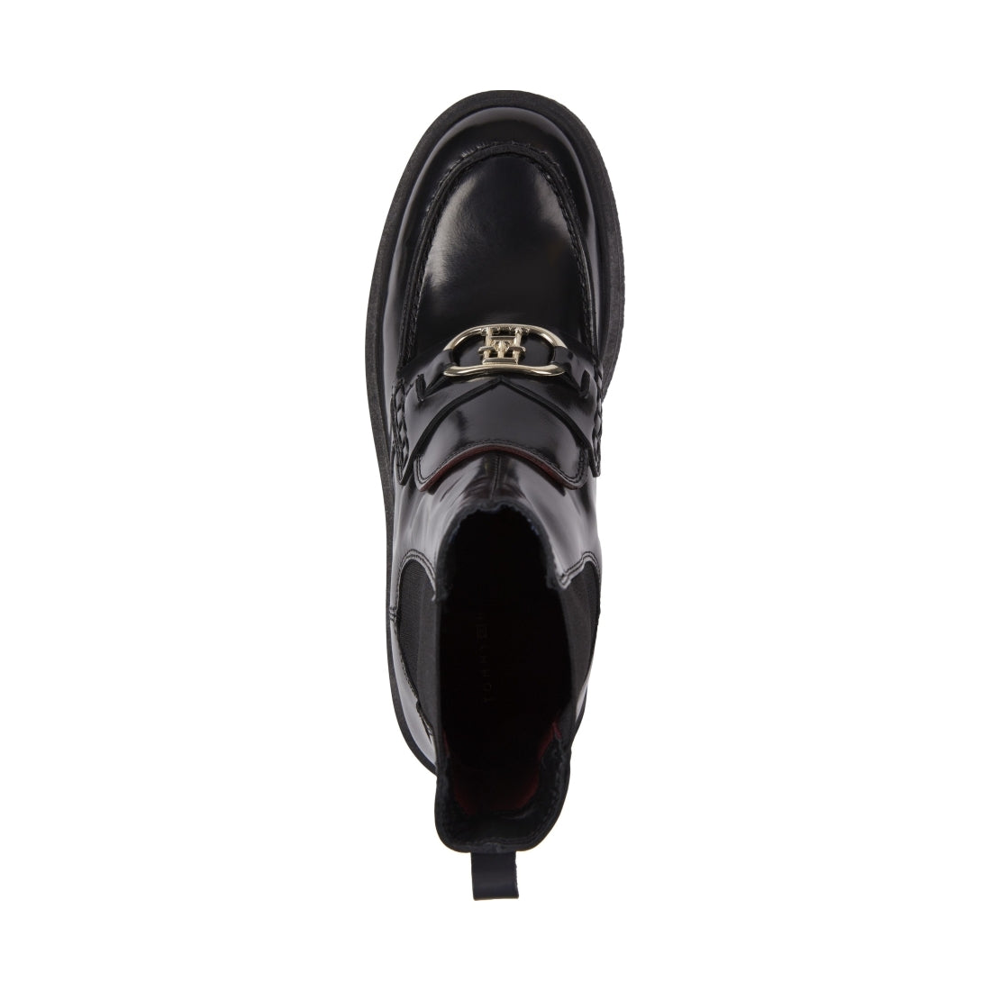 Tommy Hilfiger womens black hardware loafer boot | Vilbury London