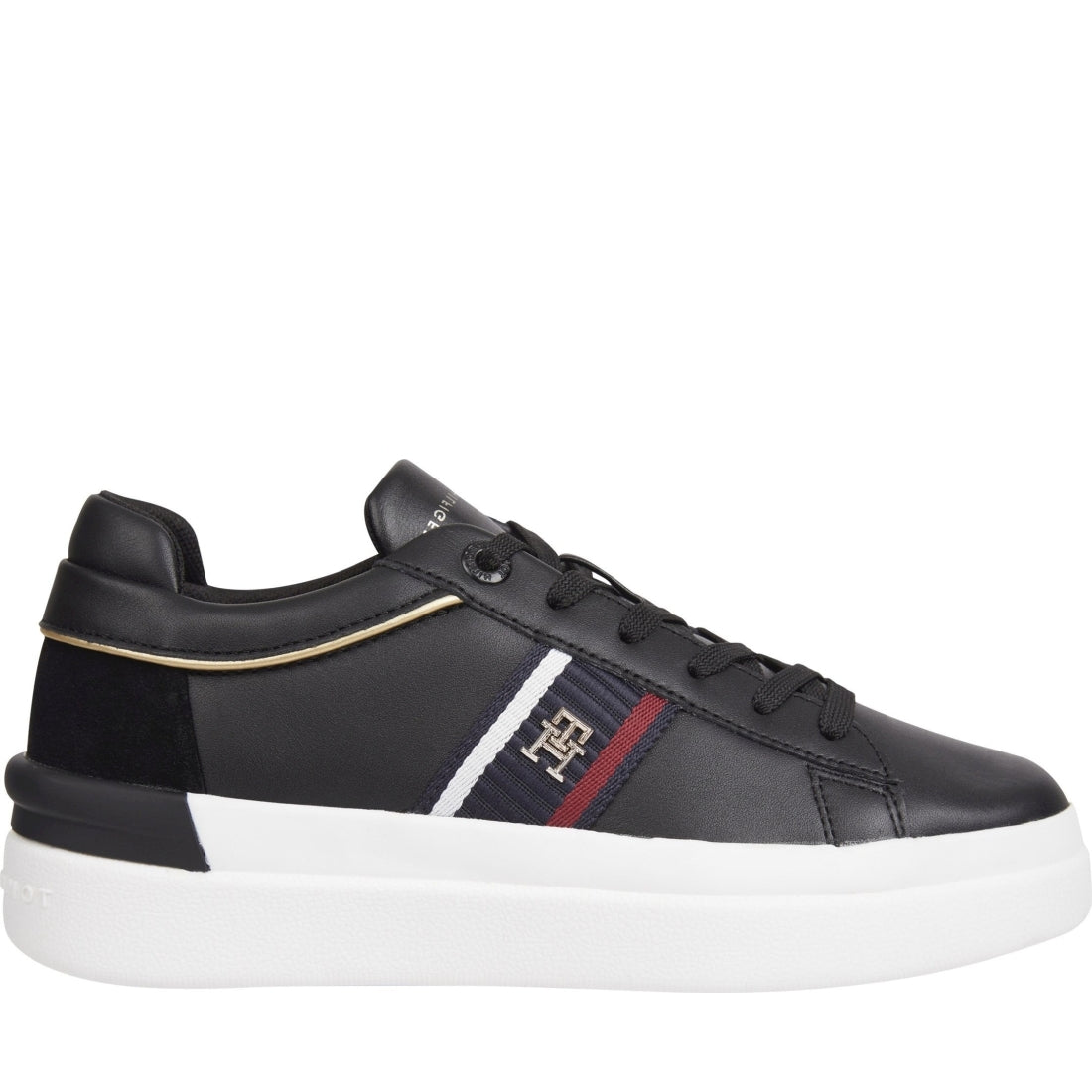 Tommy Hilfiger womens black corp webbing court sneaker | Vilbury London