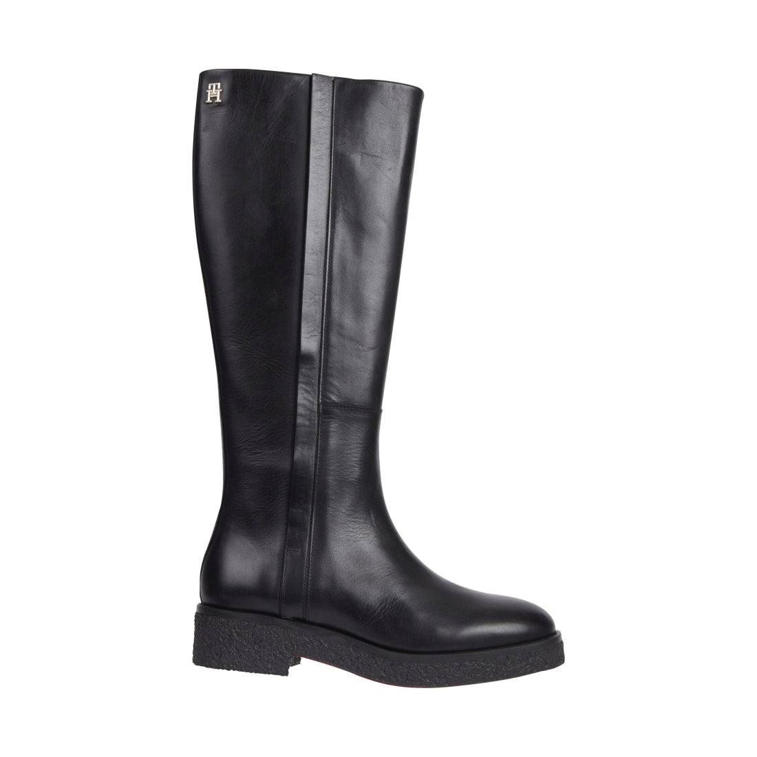 Tommy Hilfiger womens black crepe look longboot | Vilbury London