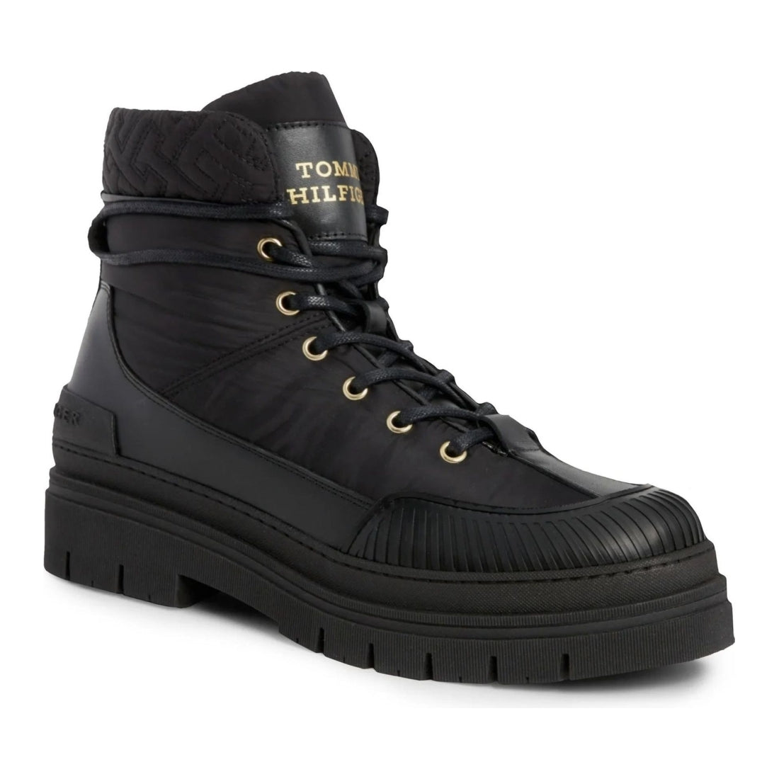 Tommy Hilfiger womens black monogram outdoor boot | Vilbury London