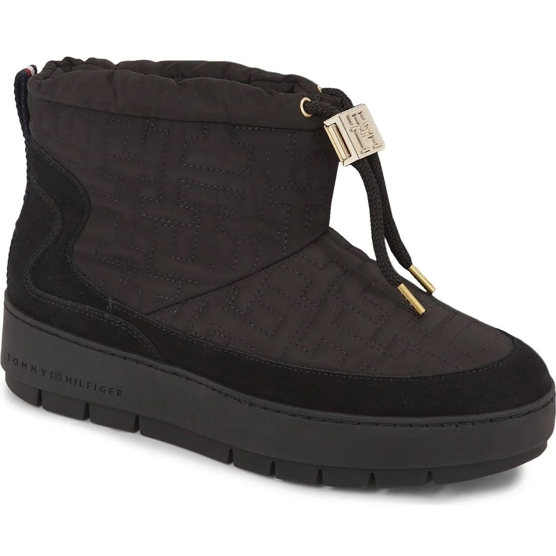 Tommy Hilfiger womens black monogram snowboot | Vilbury London