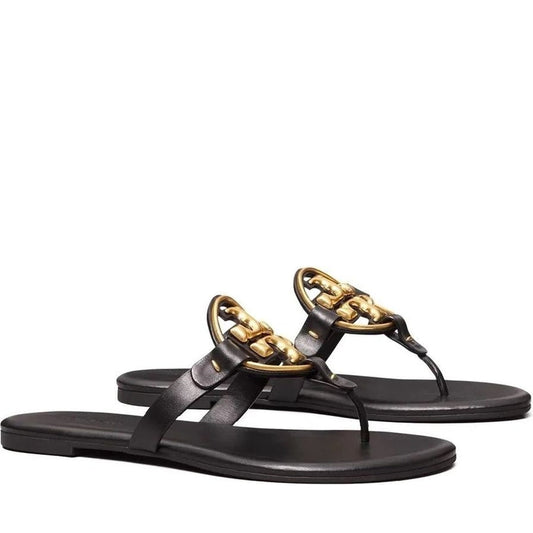 Tory Burch womens perfect black, gold metal miller soft sandals | Vilbury London