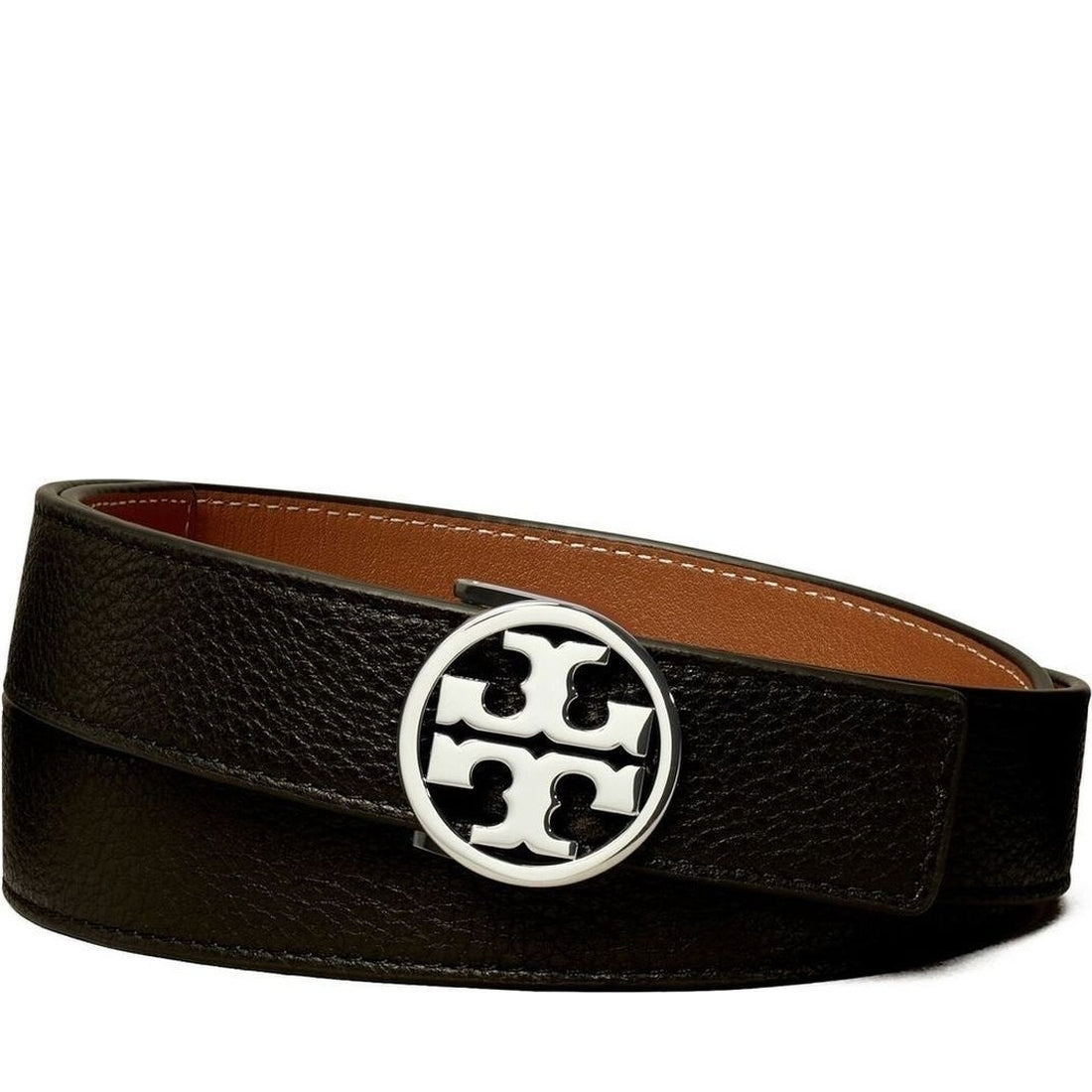 Tory Burch womens black, classic cuoi 1" miller reversible belt | Vilbury London