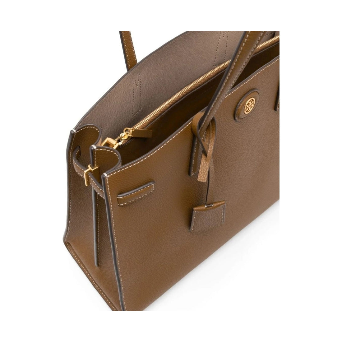 Tory Burch womens bistro brown robinson pebbled satchel | Vilbury London