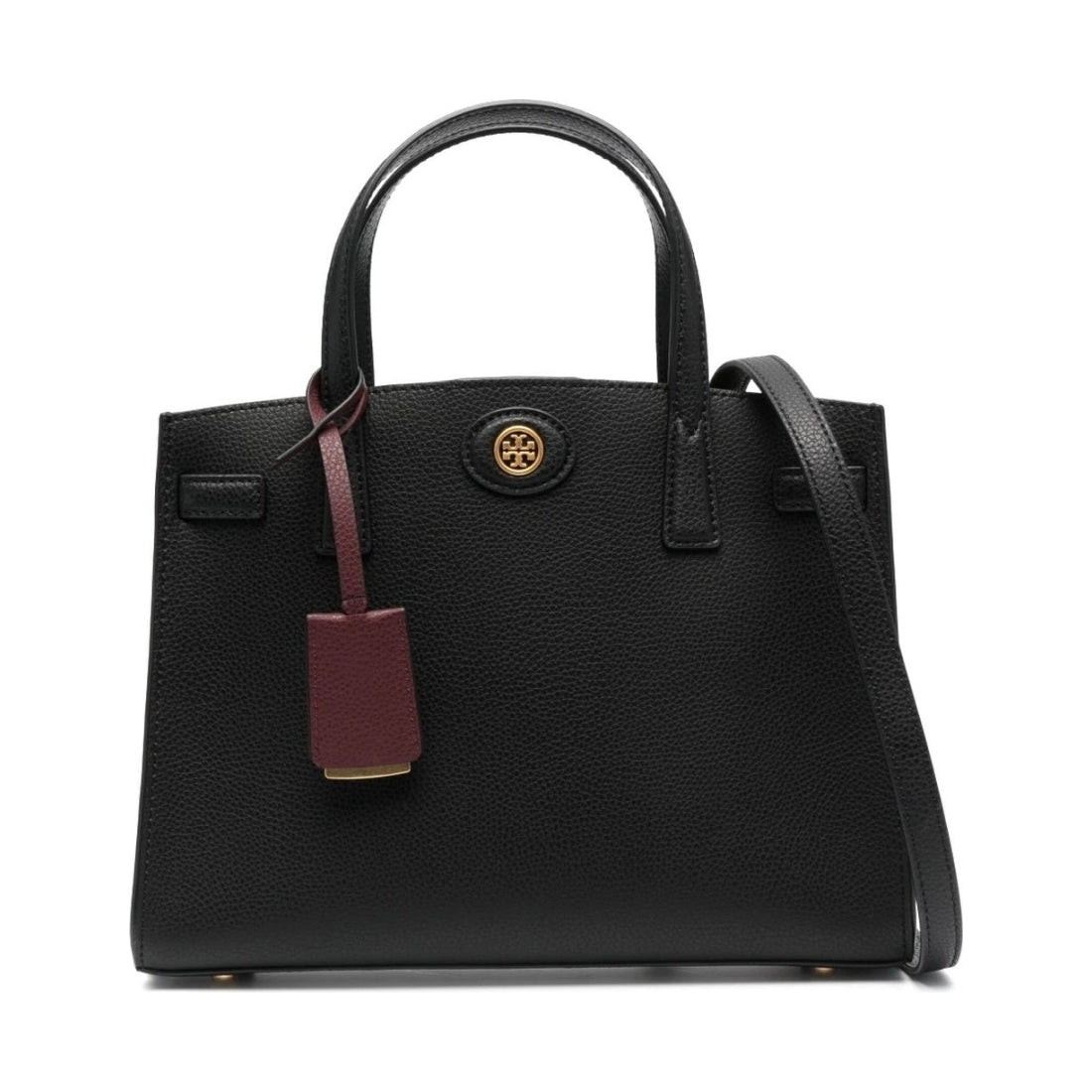 Tory Burch womens black robinson pebbled small satchel | Vilbury London