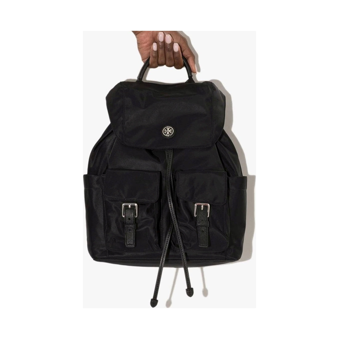 Tory Burch womens black virginia flap backpack | Vilbury London