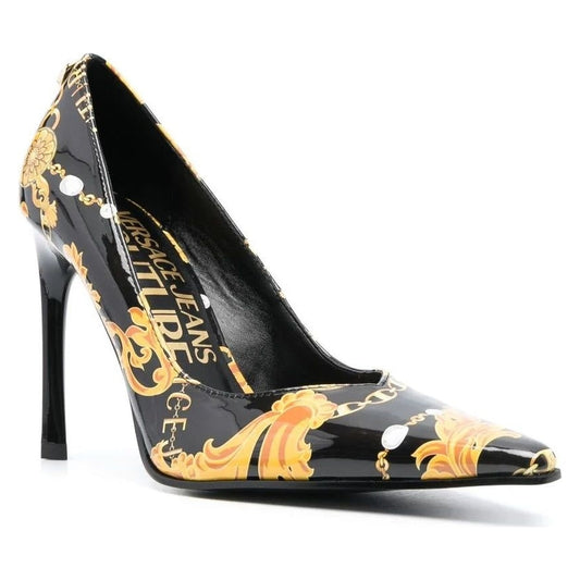 Versace Jeans Couture womens black, gold sadie decollete shoes | Vilbury London