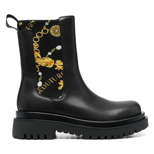 Versace Jeans Couture womens black, gold drew booties | Vilbury London