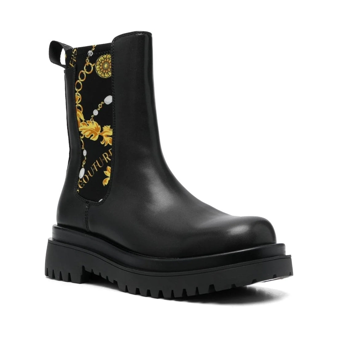 Versace Jeans Couture womens black, gold drew booties | Vilbury London