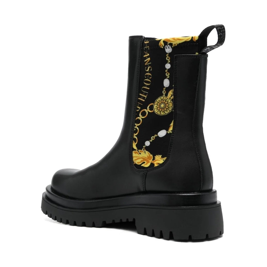 Versace Jeans Couture womens black, gold drew booties | Vilbury London