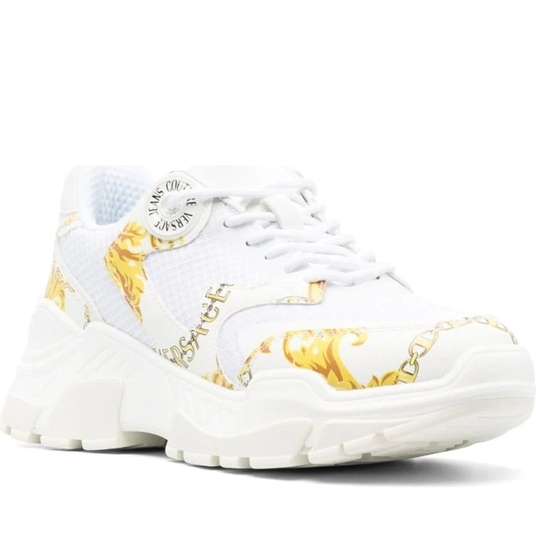 Versace Jeans Couture womens white, gold berry sneakers | Vilbury London