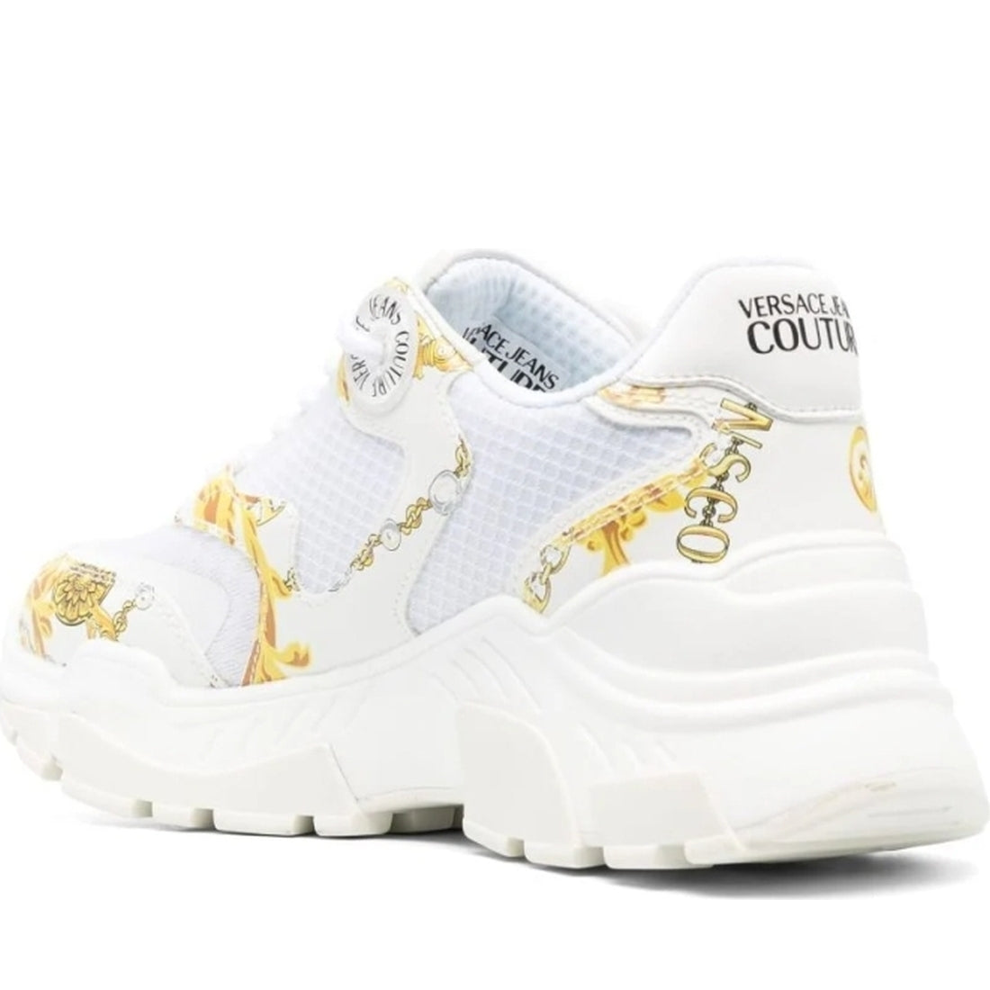 Versace Jeans Couture womens white, gold berry sneakers | Vilbury London