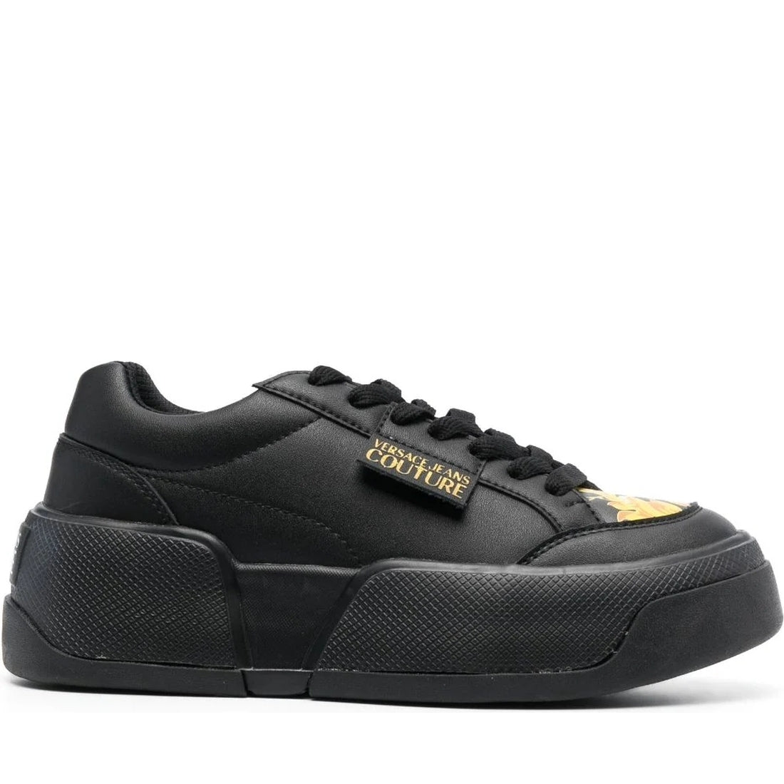 Versace Jeans Couture womens black, gold ravewing sneakers | Vilbury London