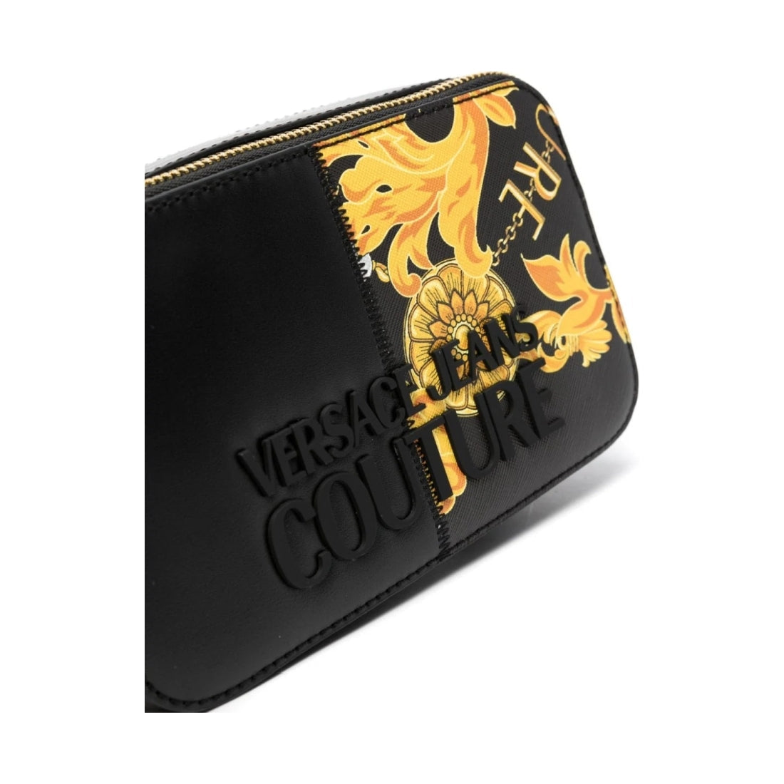 Versace Jeans Couture womens black, gold rock cut crossbody | Vilbury London