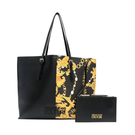 Versace Jeans Couture womens black, gold rock cut shopping bag | Vilbury London