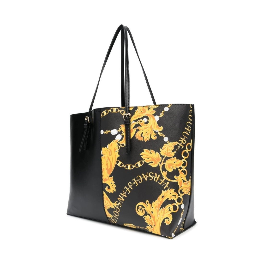 Versace Jeans Couture womens black, gold rock cut shopping bag | Vilbury London