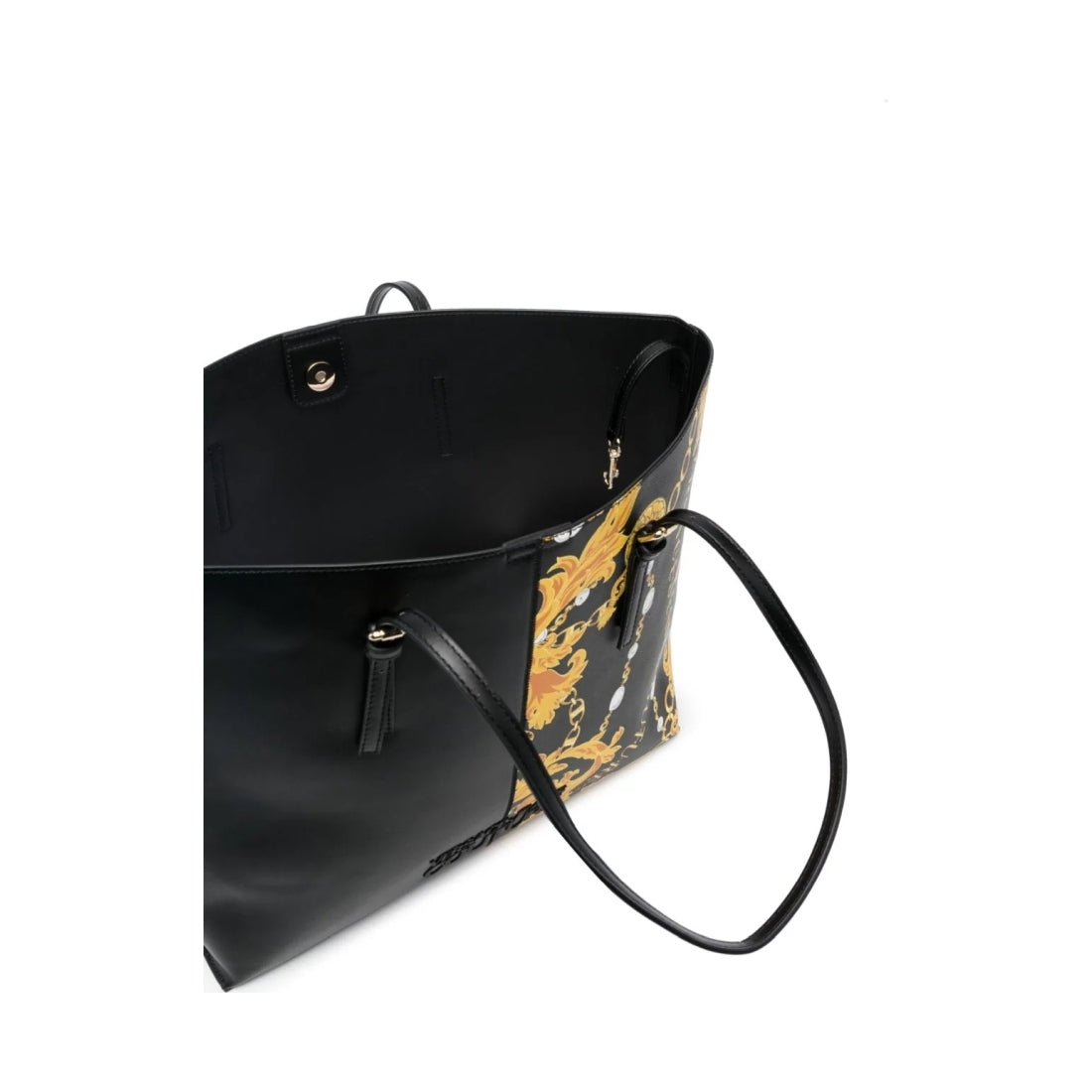 Versace Jeans Couture womens black, gold rock cut shopping bag | Vilbury London